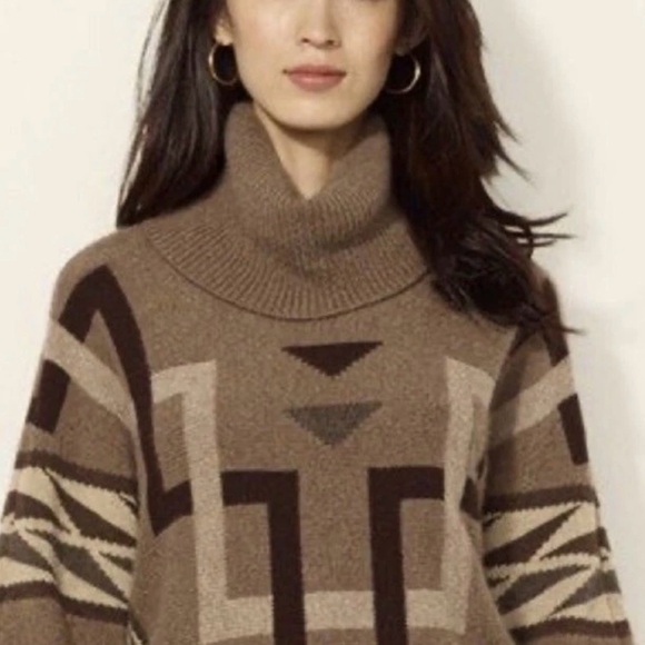 Lauren Ralph Lauren Lambswool Aztec Slouchy Dolman Sleeve Cowl Neck Top - M - Picture 2 of 11